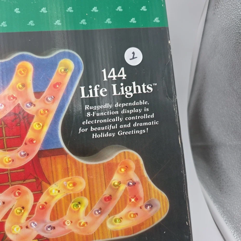 Vintage 1992 Holiday Glow Merry Christmas Lighted Sign 144 Lights 8 functions